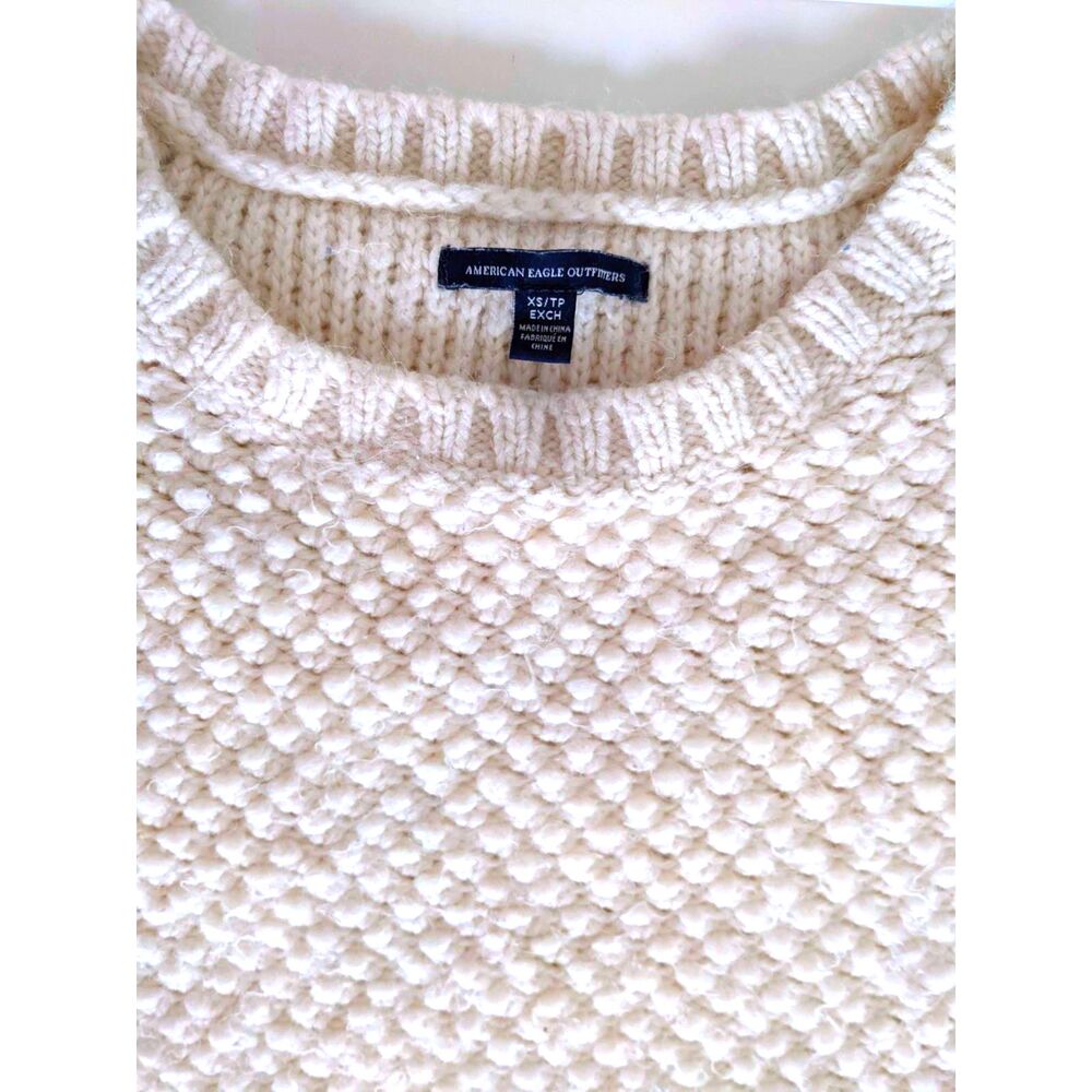 Women's American Eagle Outfitters Cream Wool Blend Popcorn Chunky Sweater XS